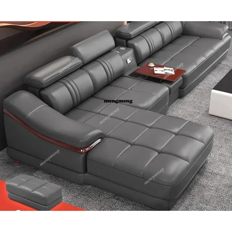 Premium Top Notch Long Lasting Leather Top Layer Cowhide Living Room Corner Combination Large