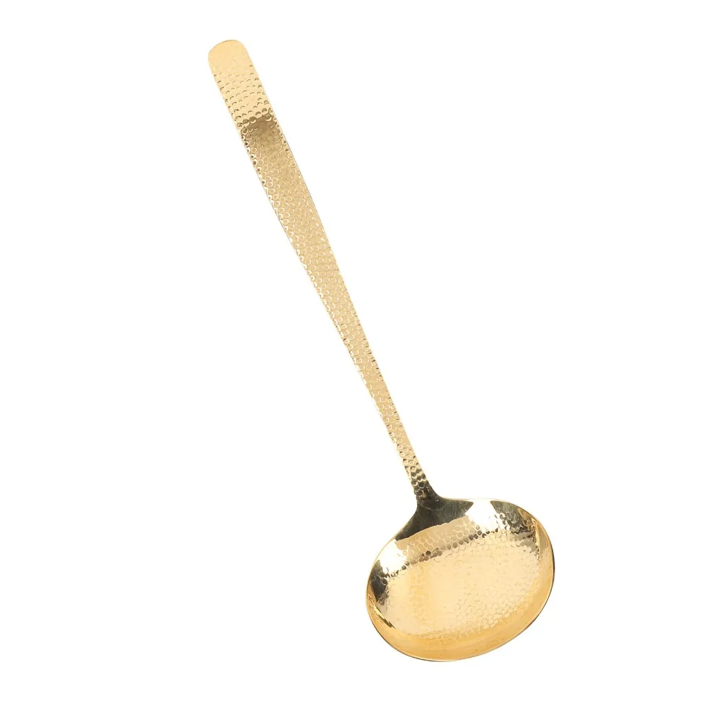 Bright Bright Gold Soup Ladle 304 Stainless Steel Hammered Texture Kitchen Ladle Balanced Weight Serving Ladle Hot Pot