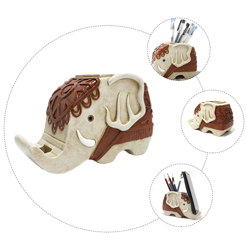 

1Pcs Elephant Phone Stand Resin Cartoon Cell Holder Desktop Pen Container for Smartphone Tablet Vertical Horizontal Placement