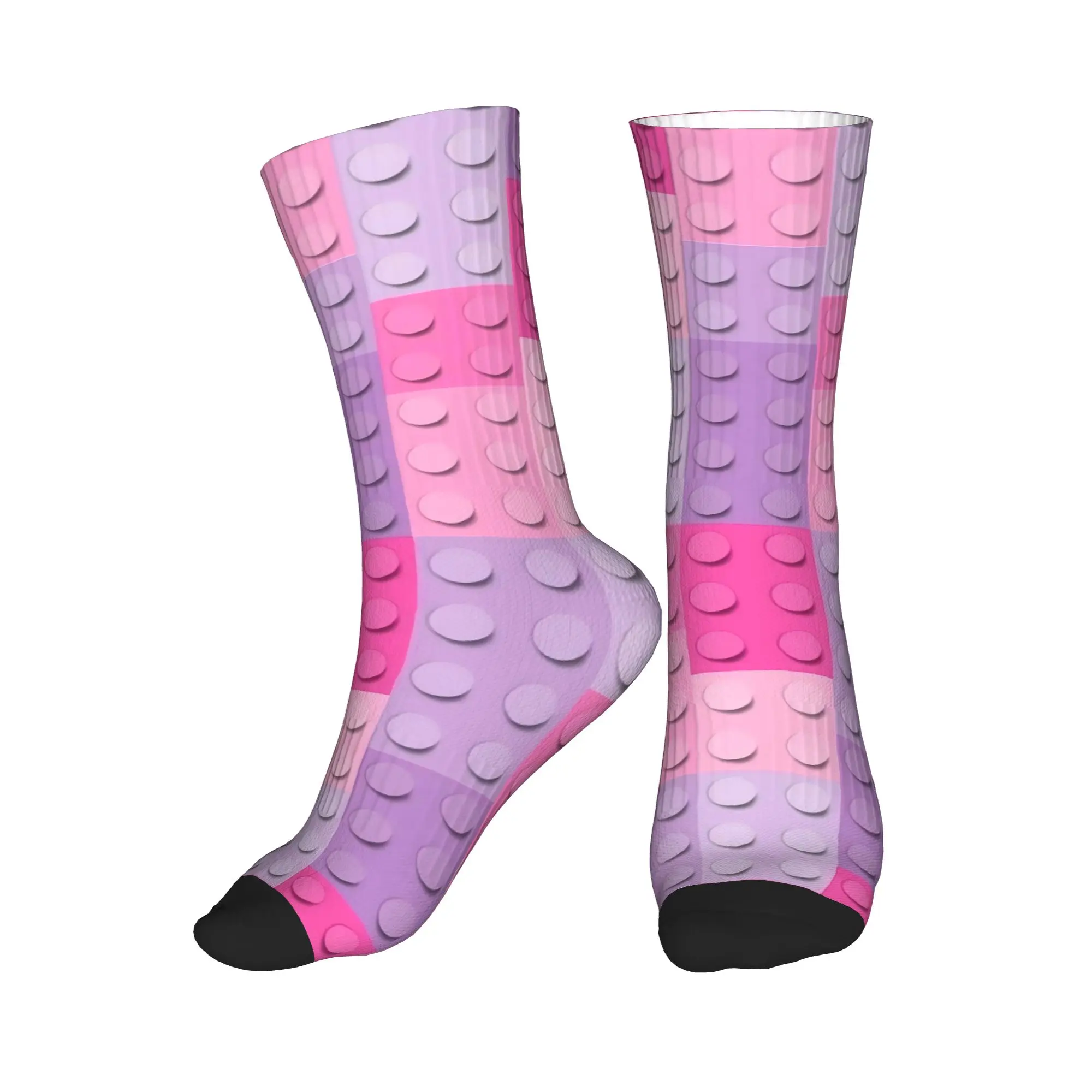 Pink Purple Gradient Building Blocks Pattern Socks  Harajuku Stockings Autumn Non-Slip Men Socks Soft Design Cycling Socks