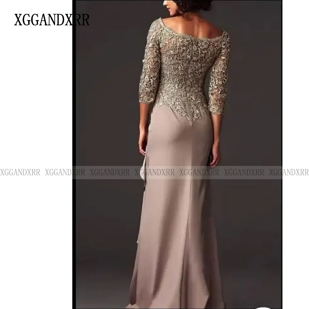 Elegant Scoop Mother of Bride Dress Custom Made Chiffon Evening Dress Women for Wedding Party 3/4 Sleeves Lace Applique