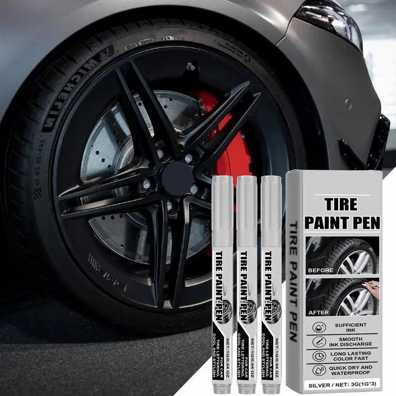 Tire Paint Refinishing Pen For Car Vehicle Silver Paint Repair Pen 3X Multifunctional Paint For Cars Paint Scratch Repair