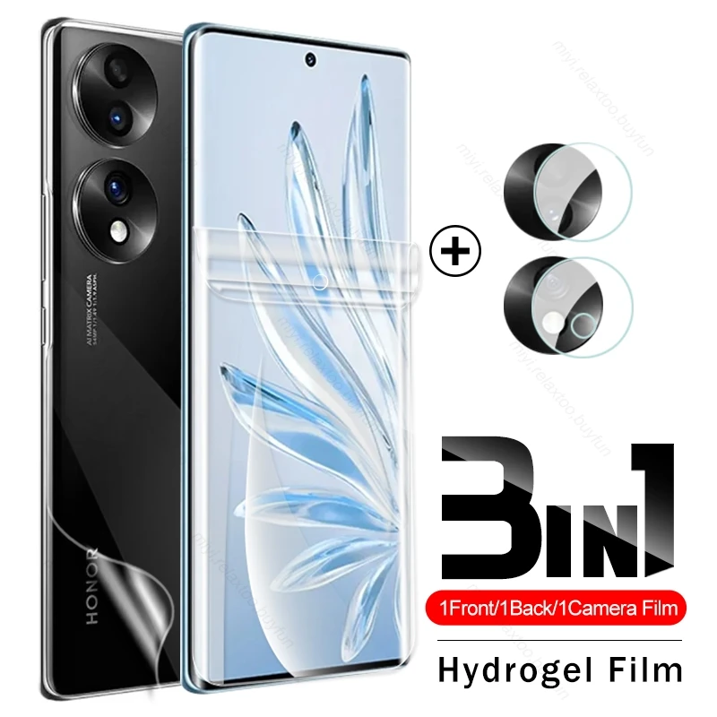 Película de hidrogel frontal y trasera transparente 3 en 1 HD para cámara Honor 70 5G, Protector de pantalla de cristal Honar Honer 70, no vidrio, películas suaves Honor70