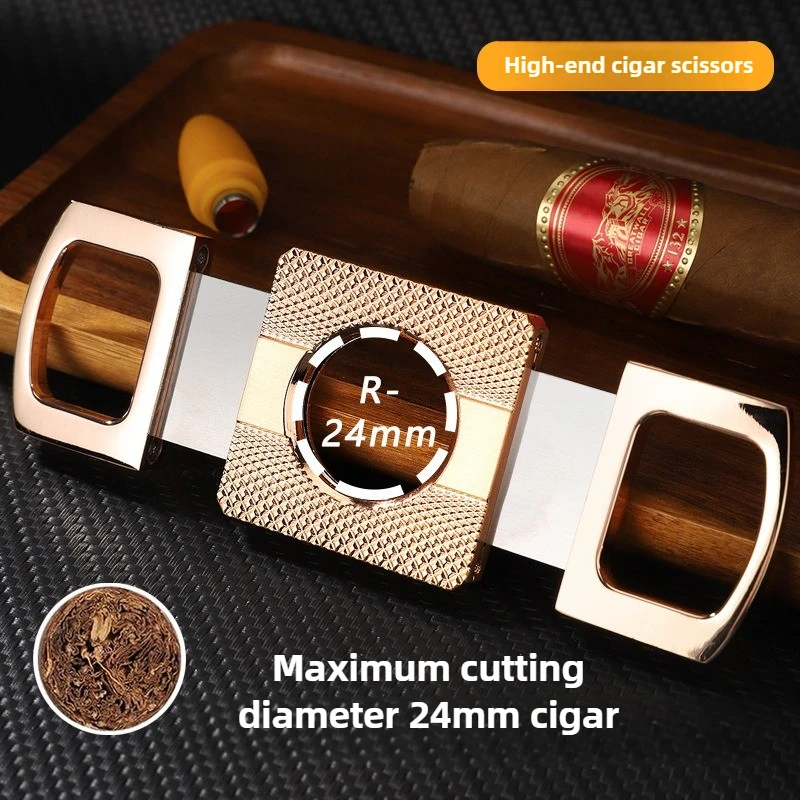 

2025 New Professional Cigar Guillotine Cutter with Stainless Steel Blade, Gold Ice Flower Design, Portable Scissors
