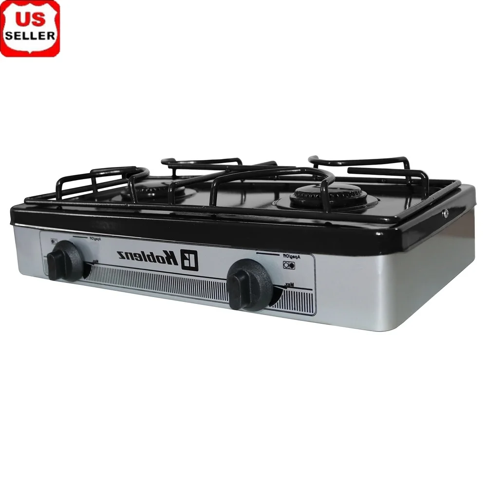 Estufa de exterior de 2 quemadores con llamas ajustables Encendido manual de gas LP Incluye conector de compresión Cocina de camping
