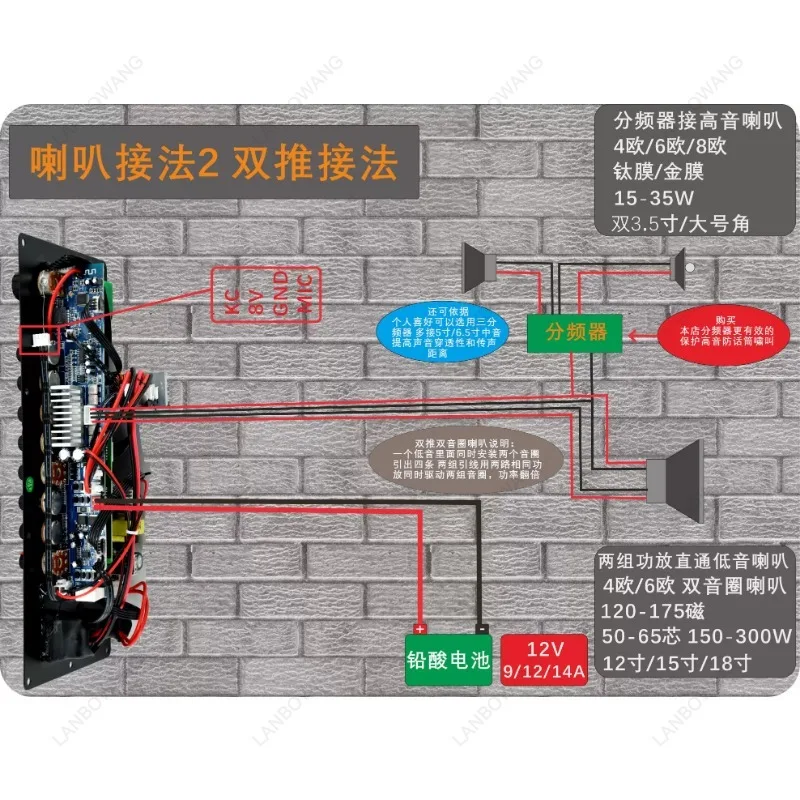 12V 220V High Power Square Dance Bluetooth Amplifier Board, 100Wx2 Audio Amp Module for Portable Speaker PA System
