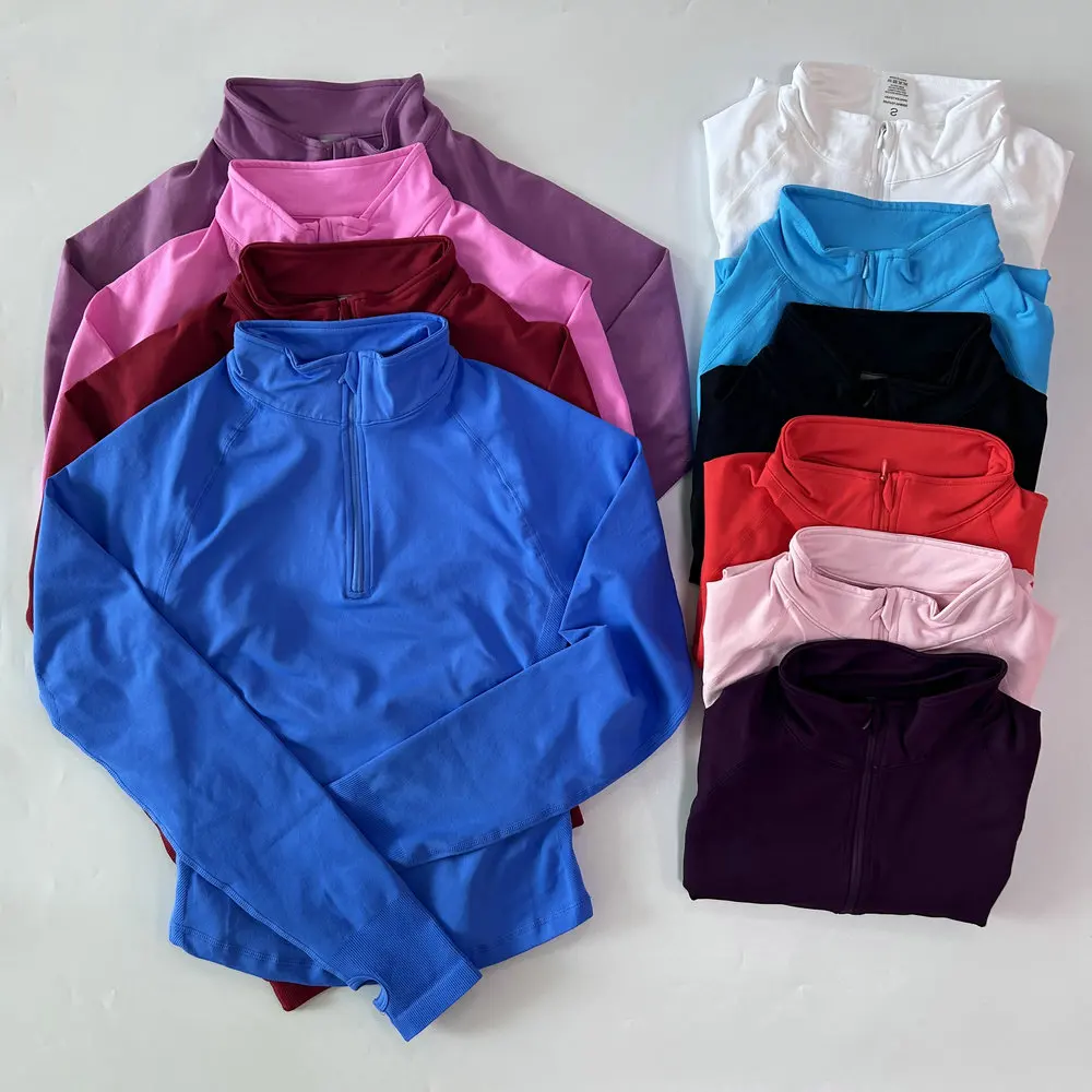 No Logo Yoga Jacket With Half Zip Shirt Women Long Sleeve Sport Tops Seamless Running Workout Coat Fitness Clothing Activewear view 3