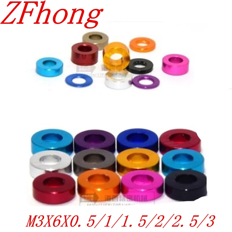 100pcs/lot M3 Aluminum Washer M3*6*0.5/1/1.5/2/2.5/3/4/5/6/8/10mm M3 Colourful Anodized Aluminum Flat Washers Gasket