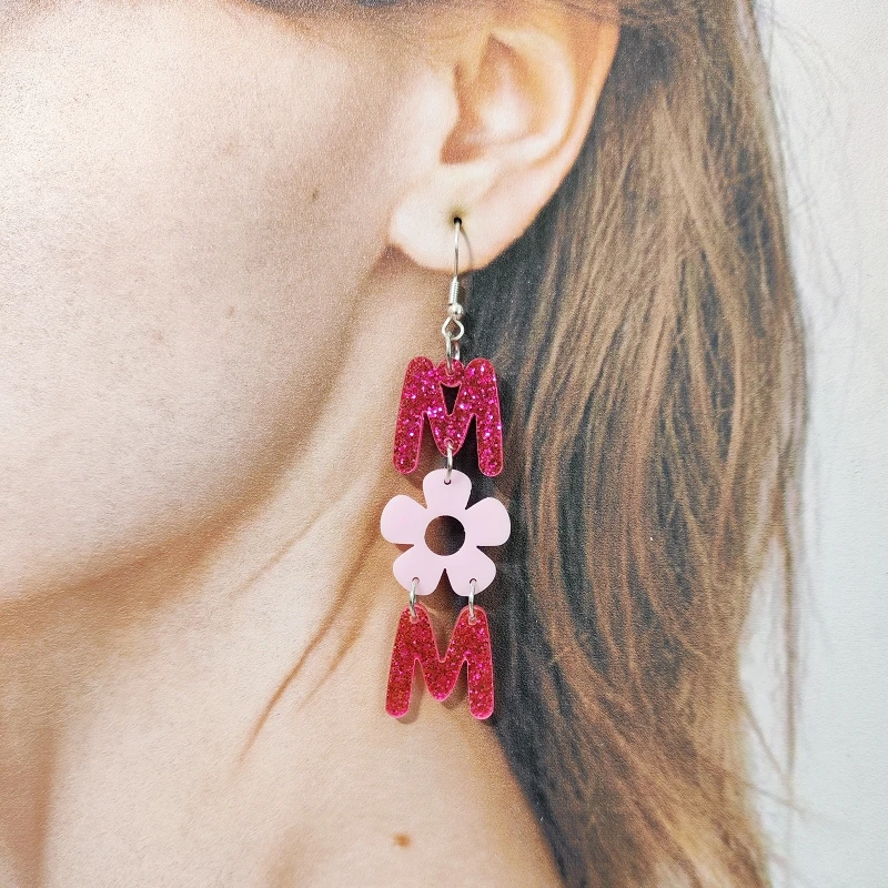 

3pairs/pack KUGUYS Letter MOM Earrings For Women Moms Glitter Acrylic Trendy Jewelry Gifts