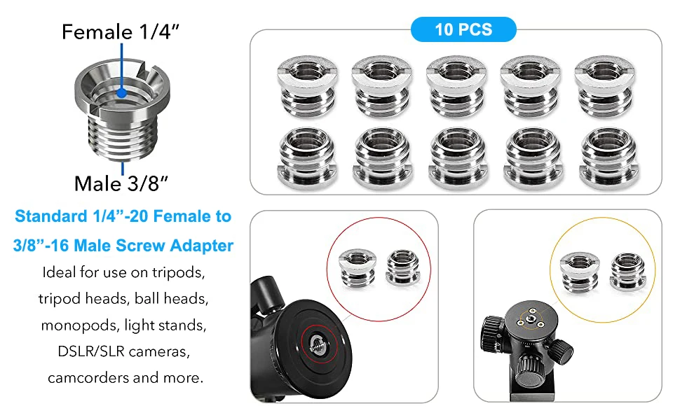 Kameraschrauben-Montageset, 26-teilig, 1/4 Zoll und 3/8 Zoll Konverter, Gewindeschrauben, Adapter, Blitzschuhhalterung – Detail 9