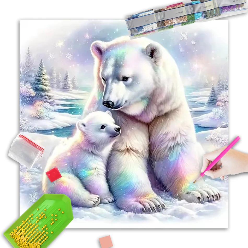

GATYZTORY Diamond Painting polar bear Animal Acrylic Craft Supplies Full Square Round Diamond Mosaic Winter DIY Holiday Gifts