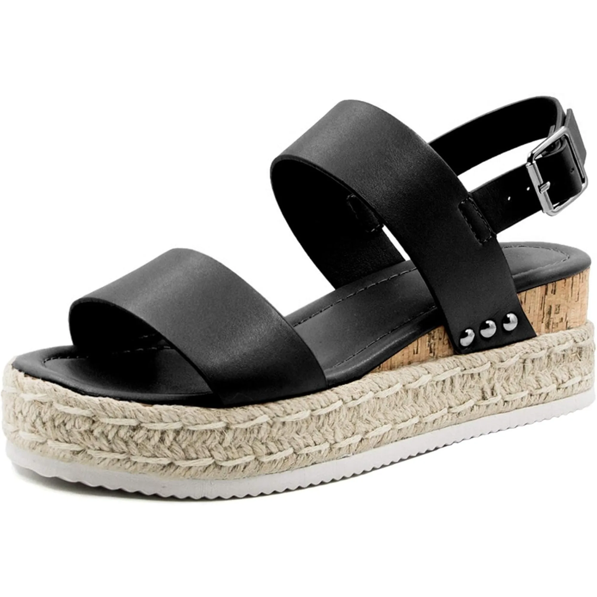 Women's Espadrilles Sandals Ankle Strap Buckle Wedge Sandal Open Toe Studded Platform Sandals