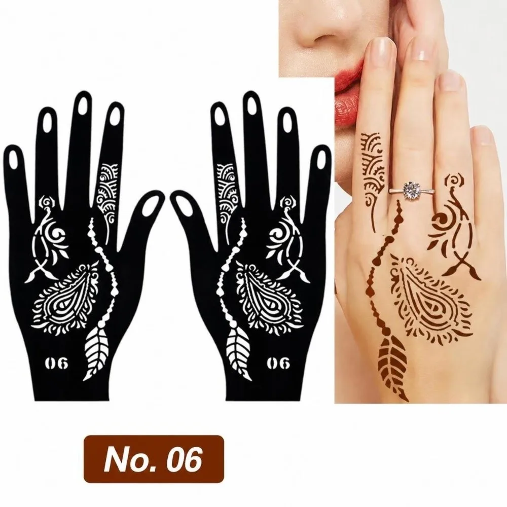 Decorative Hollow Henna Hand Stencils Self-Adhesive Fine Line Pattern Reusable Templates Flower Finger Stencils Bridal Mehndi