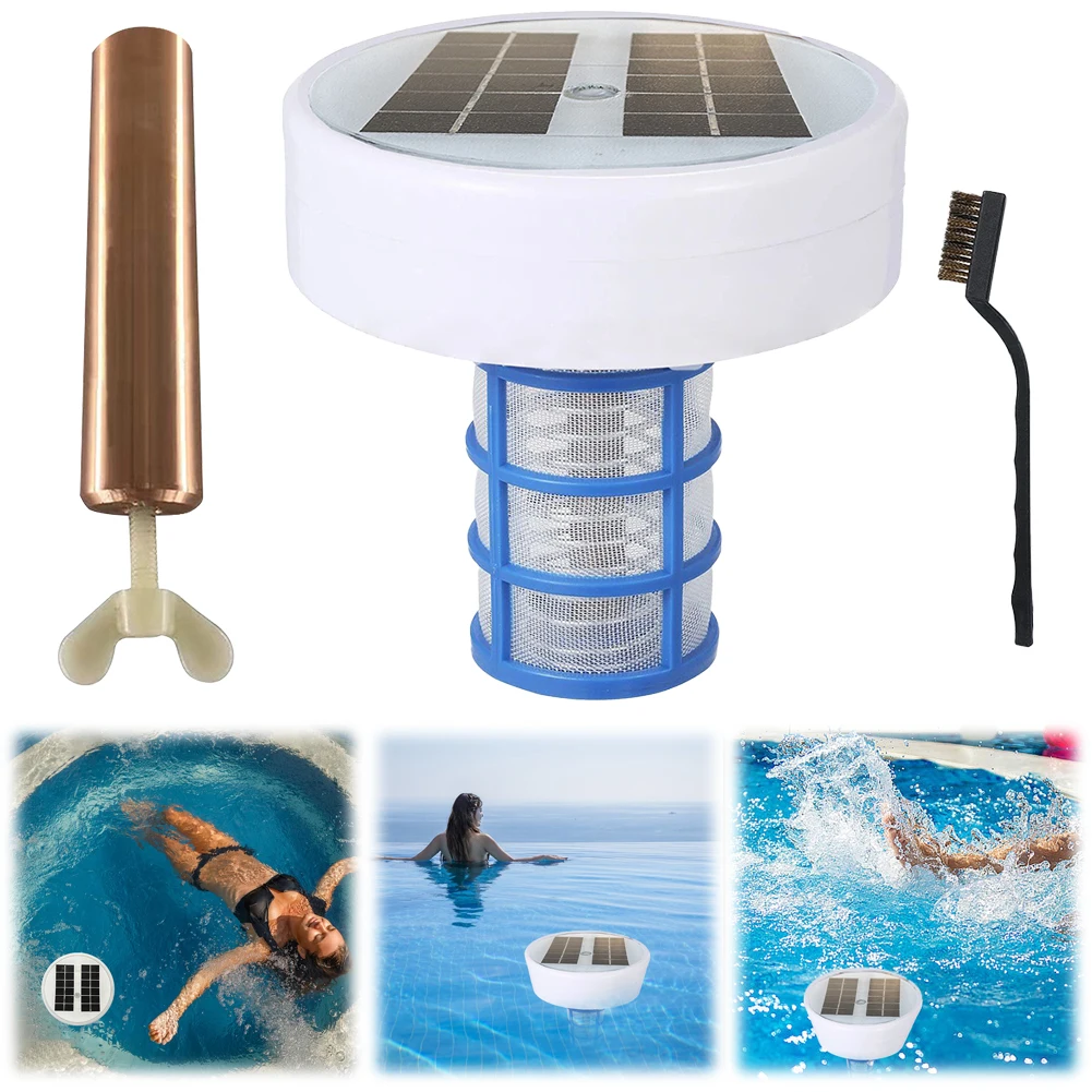 Copper Pool Ionizer Floater Eliminate Algae Automatic Pool Cleaner 85% Less Chlorine Auto Switch RGB Night Light Up To 35000 Gal