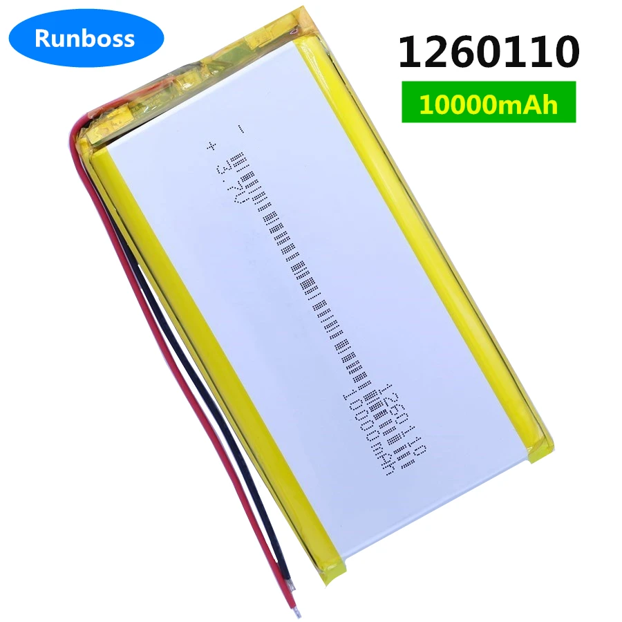 High Quality 3.7V 10000mAh 1260110 Rechargeable Polymer Batteries Lipo Li-Po for Toy Power Bank GPS Laptop Camping Lights Diy