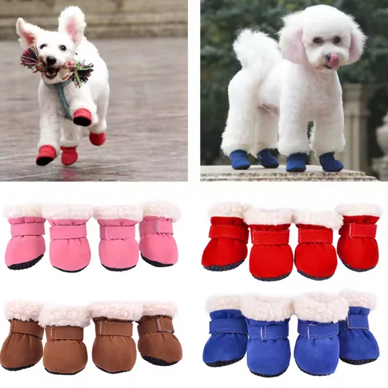 4pcs/set Waterproof Winter Pet Dog Shoes Anti-slip Snow Boots Footwear for Small Cats Puppy Outdoor Dog Boot Pet Accessories