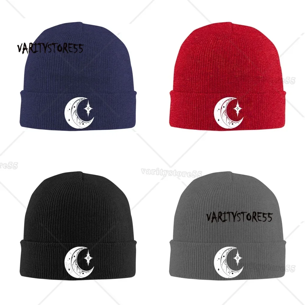 Goth Crescent Moon Funny Unisex Knitted Hat Outdoor Warm Men Solid Color Crimping Skullies Beanie Cap Hip Hop  Winter Ski Caps