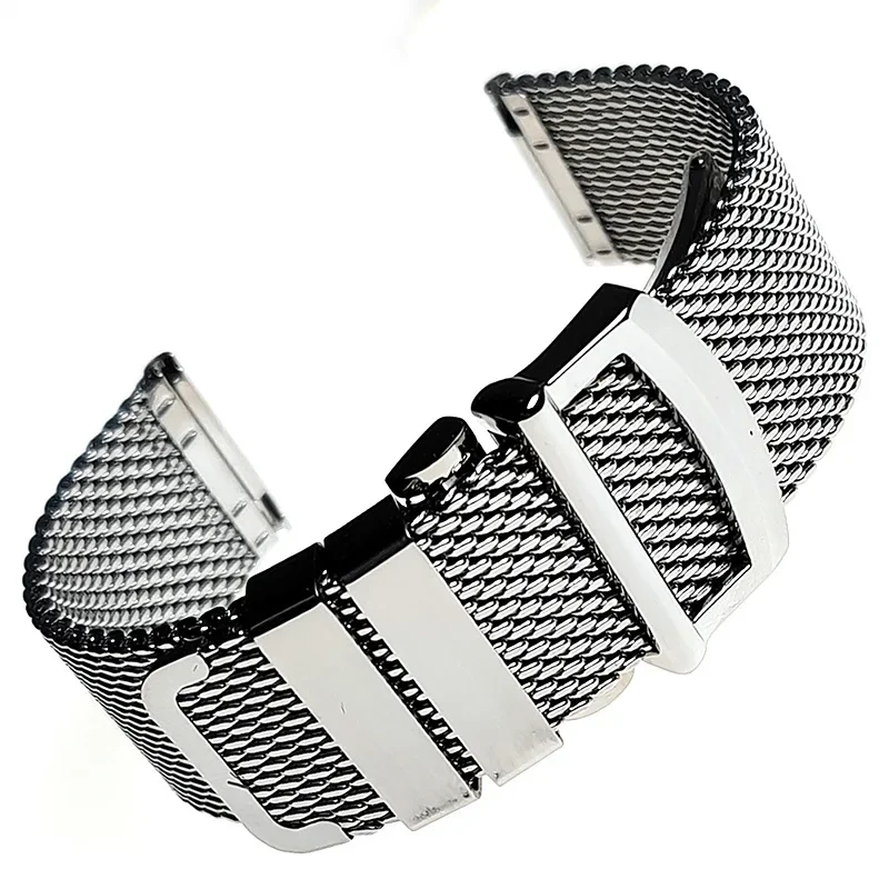 20mm 22mm Mesh Milanese Watch Band for Omega for Seamaster 007 Men Bracelet Stainless Steel Strap for IWC Pilot Folding Buckle