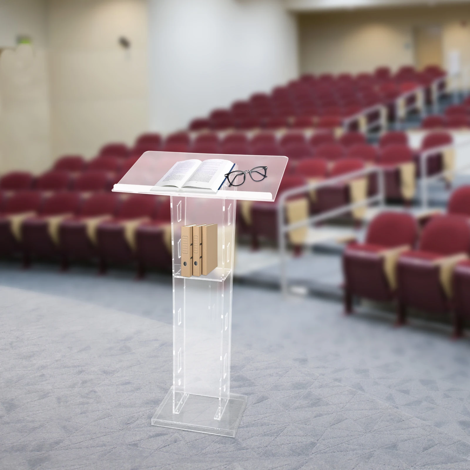 Acrylic Podium Clear Podium Lectern Stand with Wide Reading Surface and Storage Shelf for Schools Churches Press Conferences