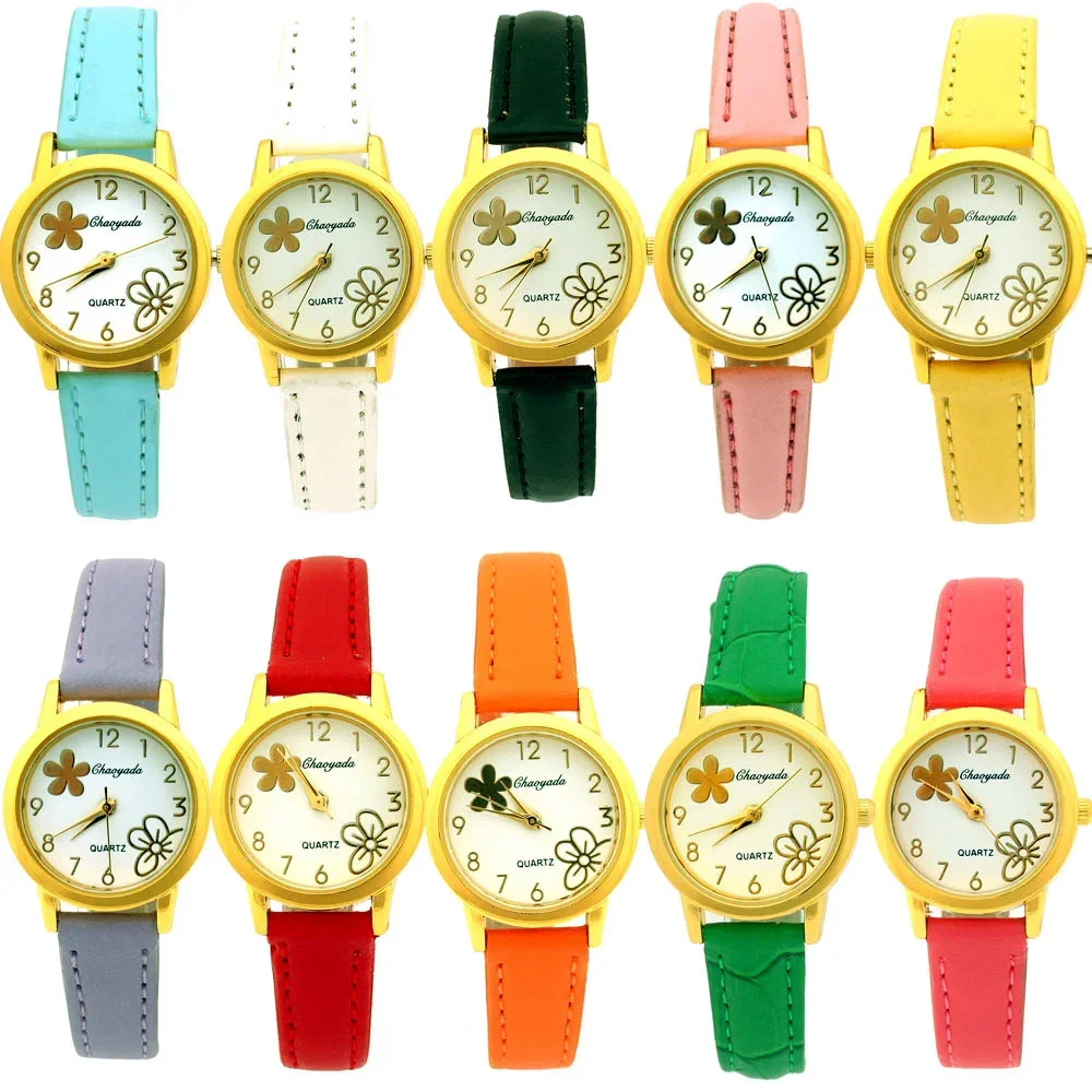 10 สีน่ารักน่ารักแฟชั่นดอกไม้สีขาวนาฬิกาผู้หญิงสายนาฬิกาหนังสีขาว Dial เลดี้ควอตซ์หญิงนาฬิกาข้อมือ U55