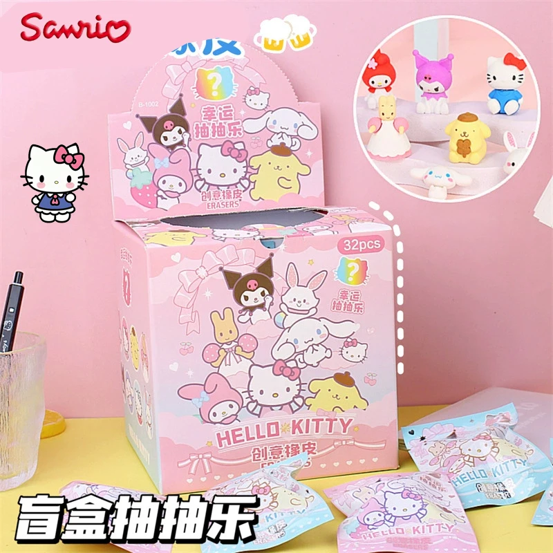 Sanrio Blind Box Doll Eraser Cartoon Cute Hello Kitty My Melody Kuromi Eraser Student Stationery Mystery Model  Birthday Gift