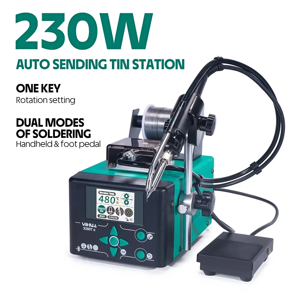 

YIHUA 928DT-II Soldering Station 230W Auto Send Tin Gun Fast Heating Constant Temperature Soldering Iron Foot Rest Welding Tools
