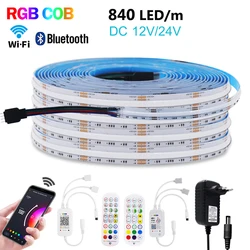 Tuya COB RGB Led Strip 12V 24V 840LEDs/m Flexible LED Tape WiFi Bluetooth Control 1m-10m COB Light For Bedroom Home Decor