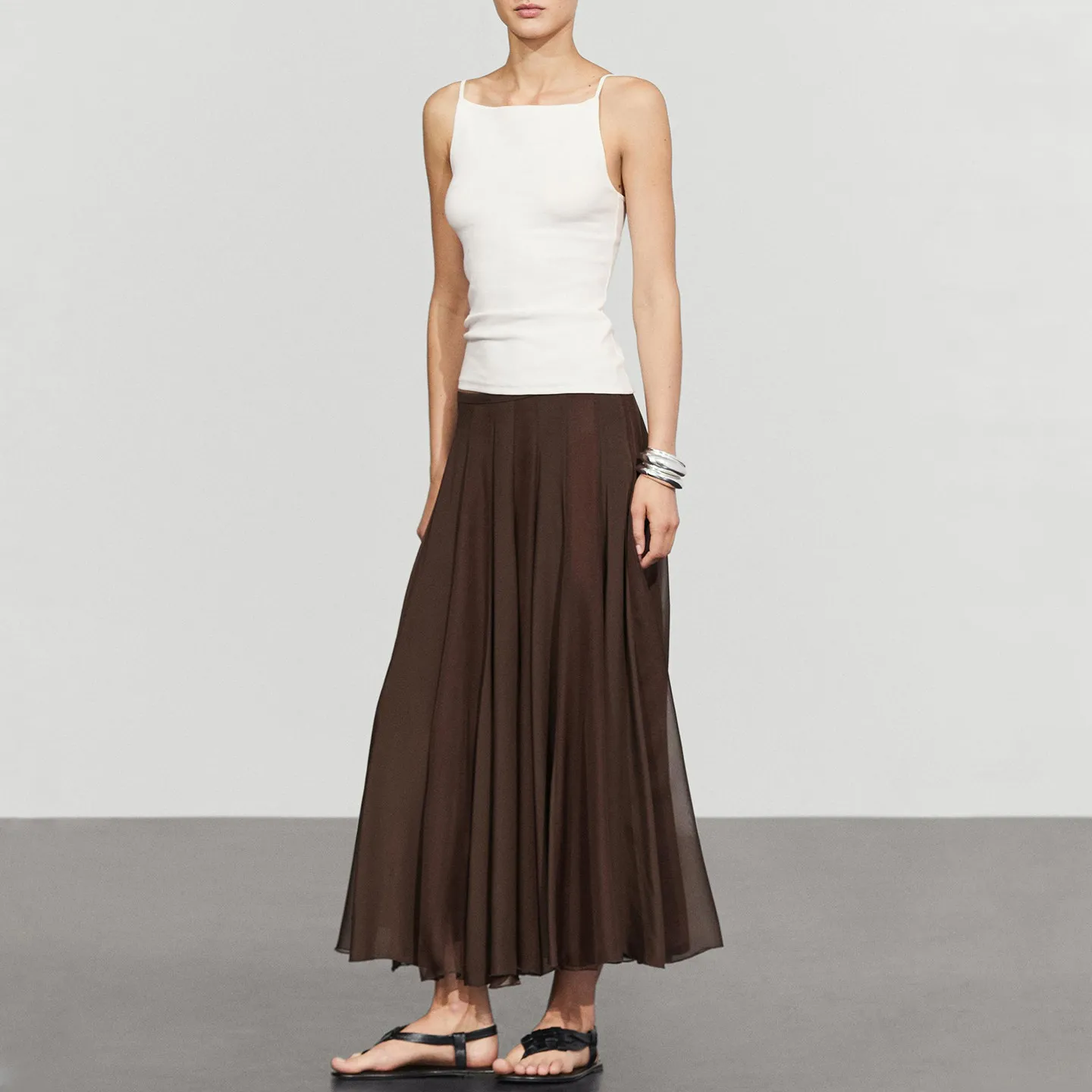 Fashionable Long Midi Skirt Women's Autumn Season Wide Hem Pleated Gown Elegant Drapey Style ZADATA Standard Fit Other Material