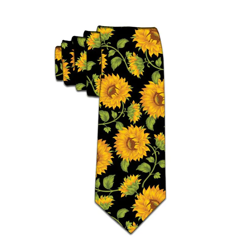 Funny frog sunflower print men\'s tie men\'s fashion business personality tie casual 8cm nylon party wedding tie