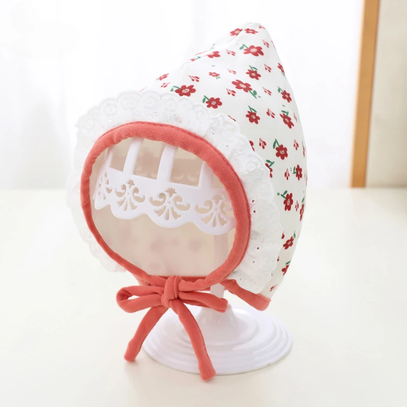 5 Colors Spring Autumn Baby Girls Cute Floral Bonnet Hats Kids Lace Hem Skull Cap Infant Cotton Headwear Caps 1-12M