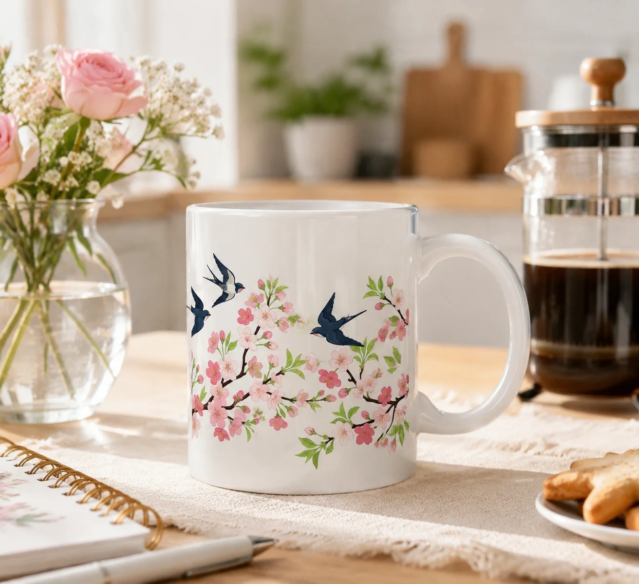 1pc Cherry Blossom Bird UV Transfer Sticker DIY Floral Rub On Decal for Cup Bottle Phone Case Mug Scrapbook Craft Decoration