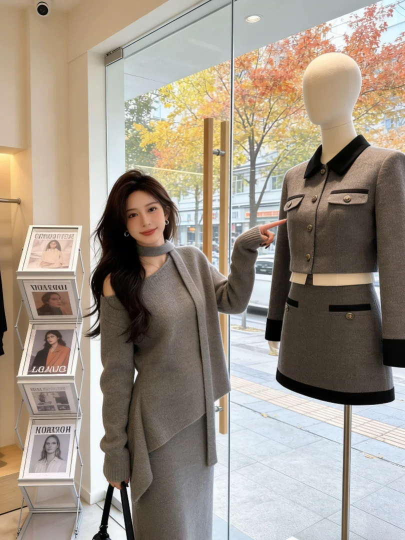 

Unique ey Knitted Sweater ort Sle Inner Wear Korean Trend Spring Collection Casual Loose Fit Women's Faion Top