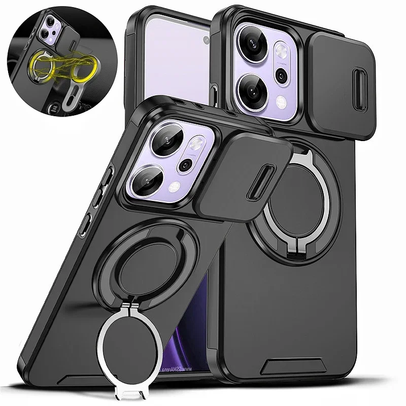 Armor Funda For Oppo Reno 14 Pro 14F 5G Case Slide Camera Lens Protector Phone Case For Reno14 F 14pro Reno14F Ring Holder Cover