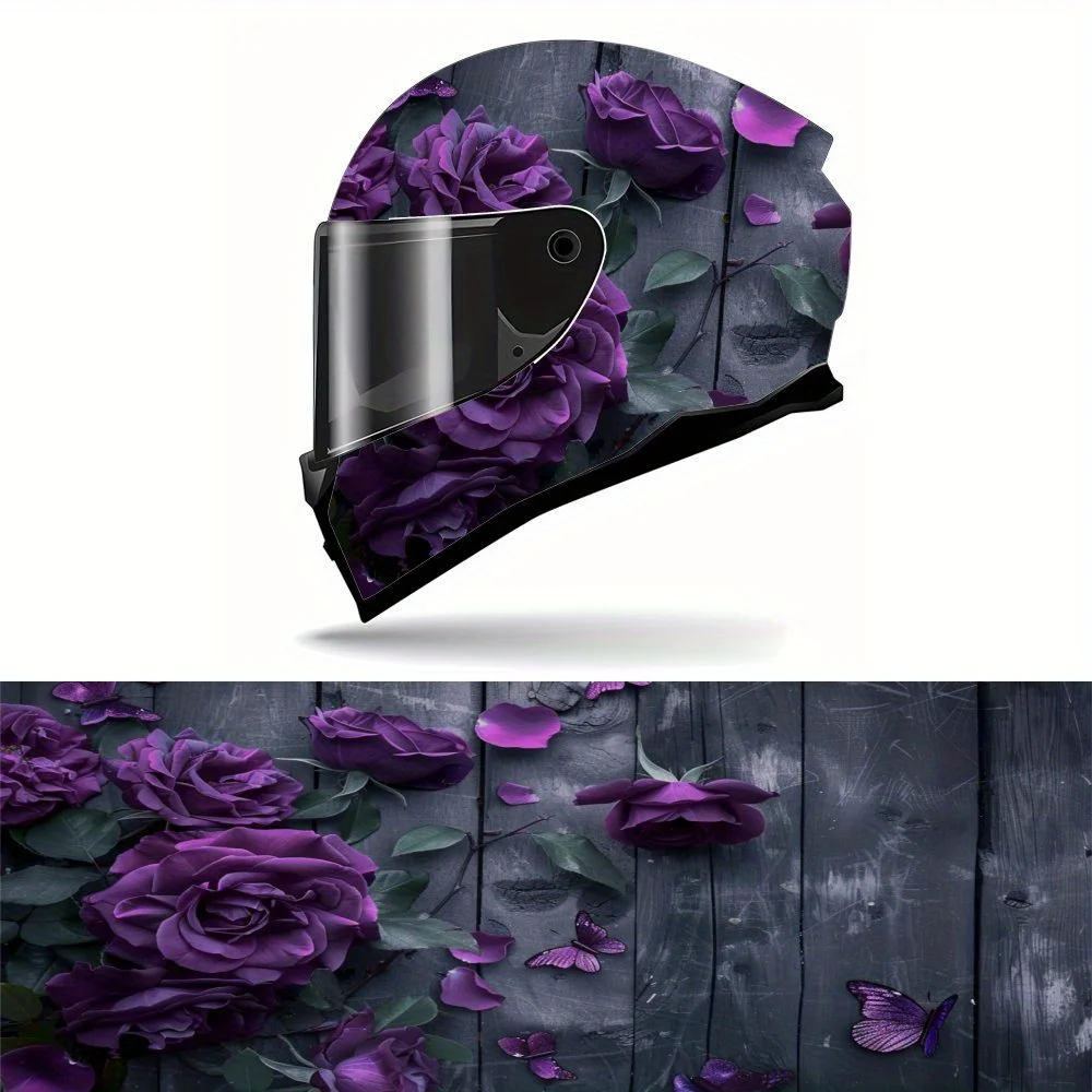 Purple rose attack!, exquisite, cool, gift, motorcycle helmet sticker - durable PVC, motorcycle racing helmet aesthetic sticker,