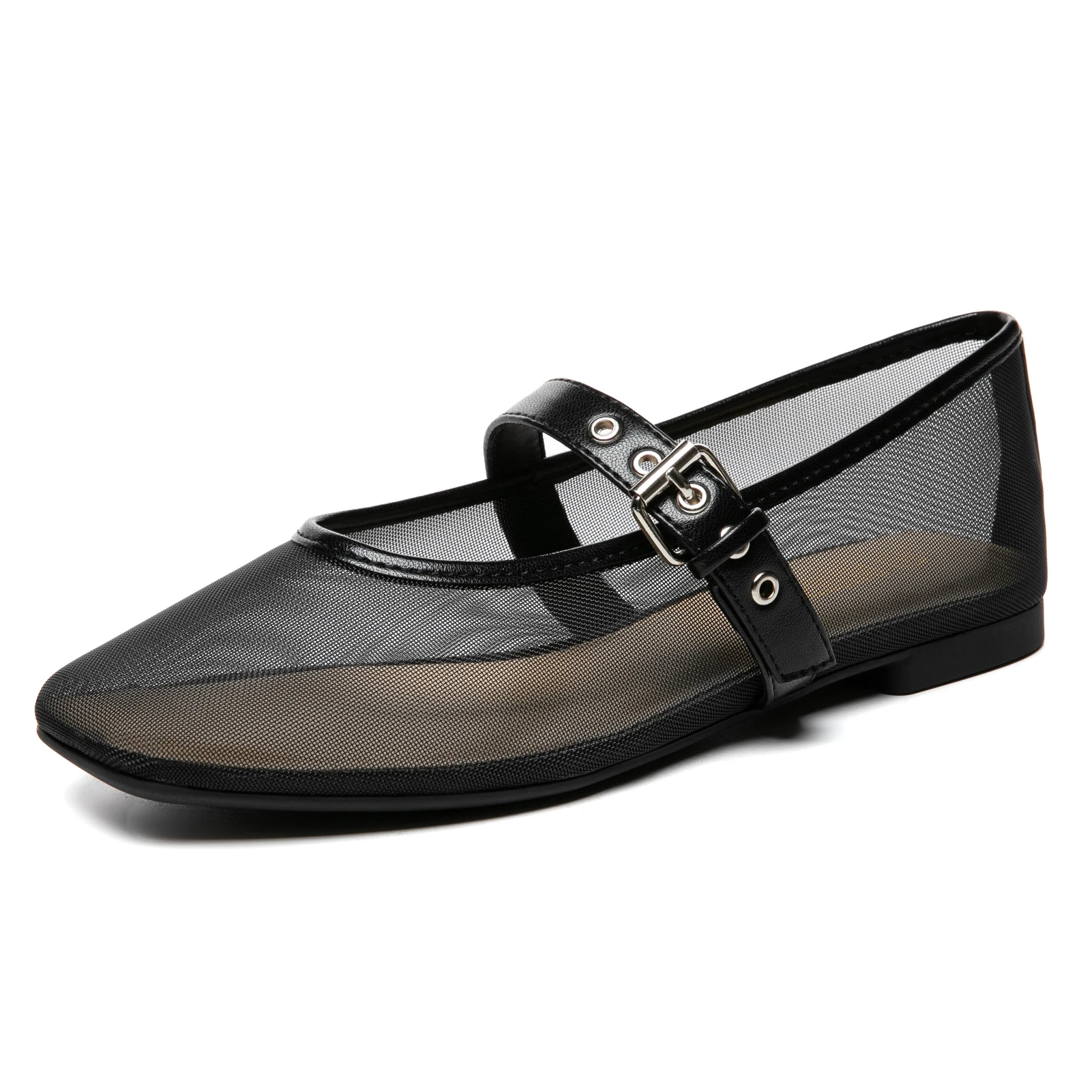 

Сетчатые балетки для женщин, удобные повседневные балетки Мэри Джейн на плоской подошве с квадратным носком и пряжкой на ремешке