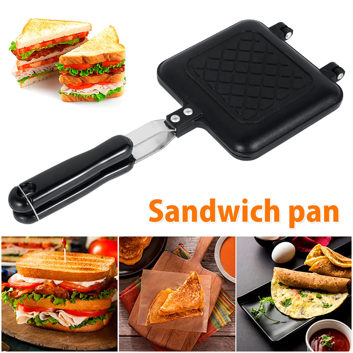 Non-Stick Sandwich Maker Pan Double-Sided Bread Frying Pan Barbecue Plate Multiple Purposes Bread Toast Breakfast Machine