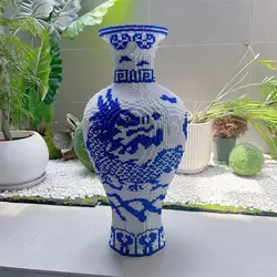Large Chinese Wind Dragon Pattern Blue and White Porcelain Vase Building Block High Difficulty Toy Girl Puzzle Gift Ornament