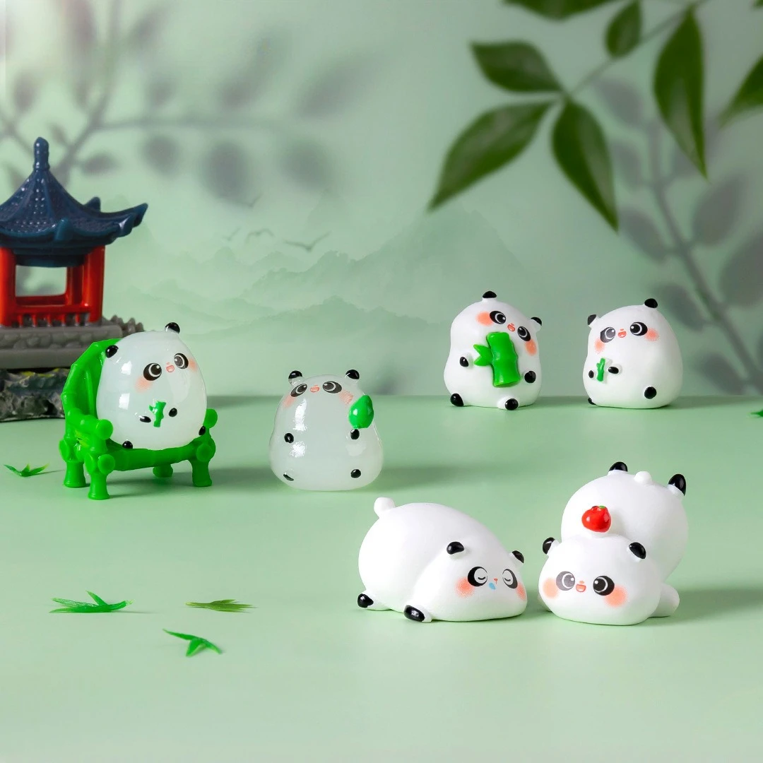 Glow Panda Resin Figurine Animal Model DIY Home Decor Miniature Fairy Garden Decoration Accessories Modern Desk Decoration