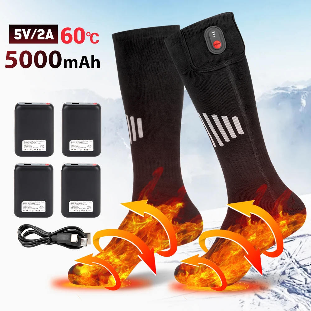 Chaussettes thermiques rechargeables pour sports de plein air, chauffe-pieds métropolitains, motoneige et ski, hiver chaud