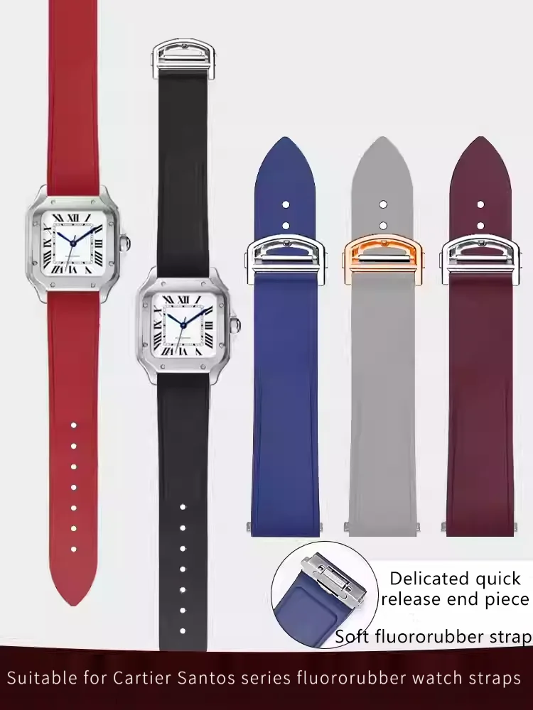 New style 19/21MM FKM rubber watch strap folding clasp for Cartier Santos Soft Comfortable to wear premium quality watch band
