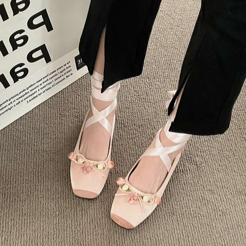 

French Pink Mary Jane Shoes, Women'S Square Toe And Light Mouth Shoes For Spring And Autumn, New Gentle Ballet Flat Shoes