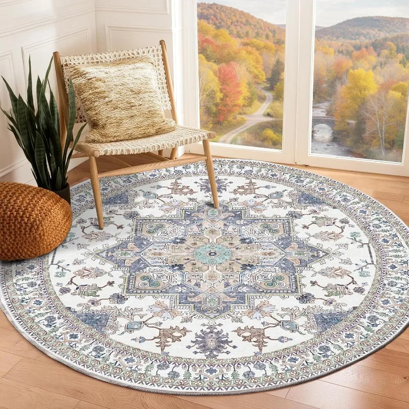 Persian Floral Carpet Vintage Elegant Home Decor Rug Geometric Design Classic Interior Non-Slip Mat for Living Room Bedroom
