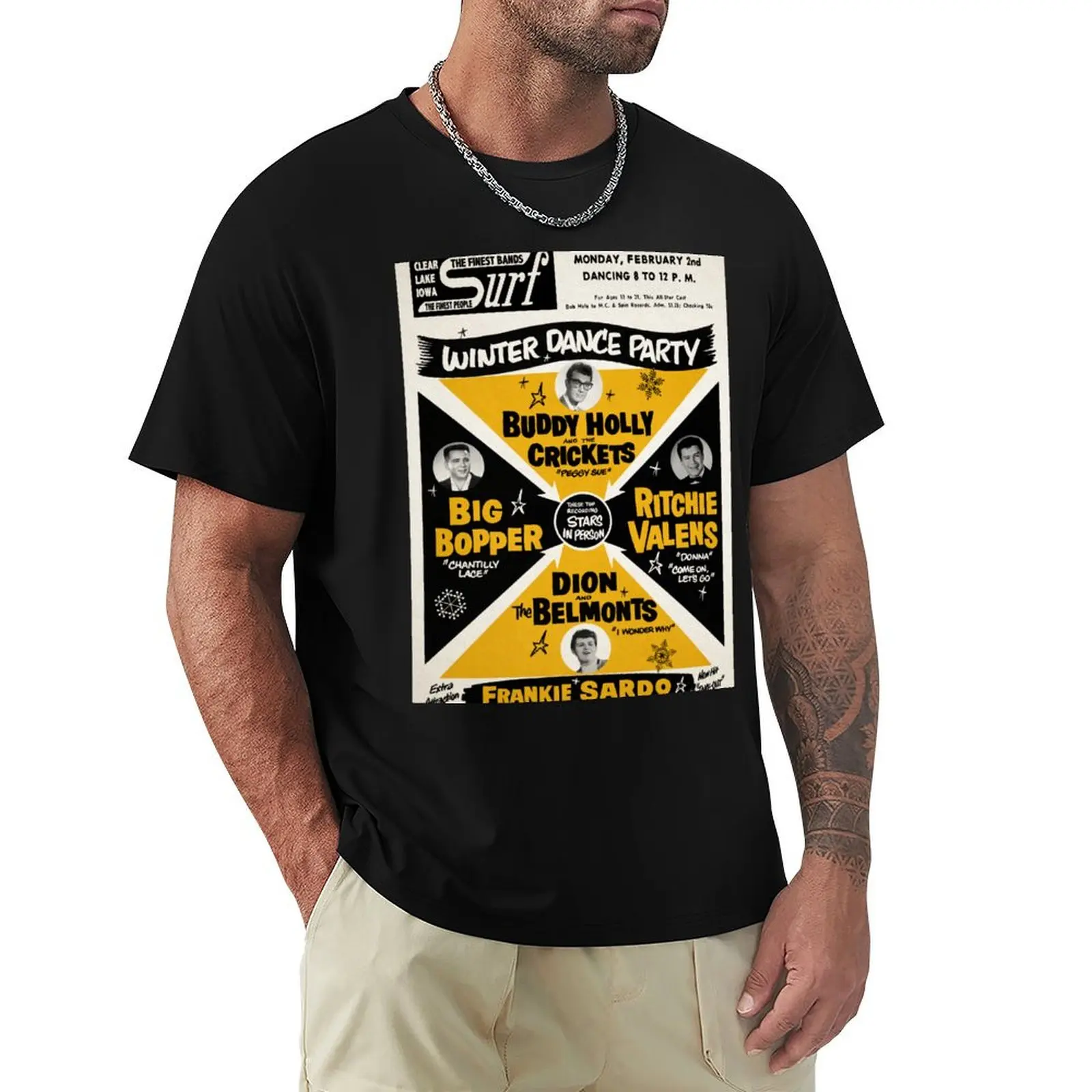 Buddy Holly - Winter Dance Party - Feb 3rd 1959 - The Day The Music Died T-Shirt Casual All Match Tee Shirt for Men