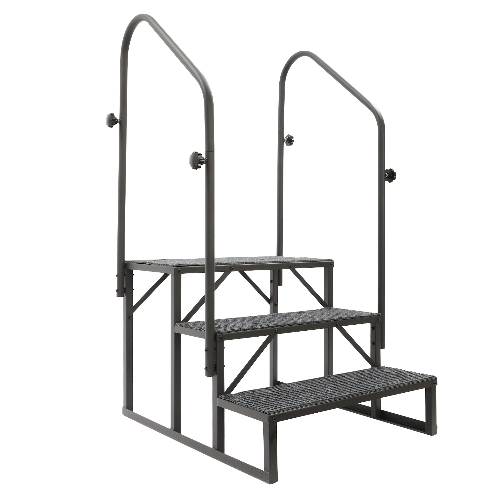 2-step/3-step Stairs Steps with Handrail, Steel Step Ladder Porch Steps Sturdy Trailer Camper RV Steps