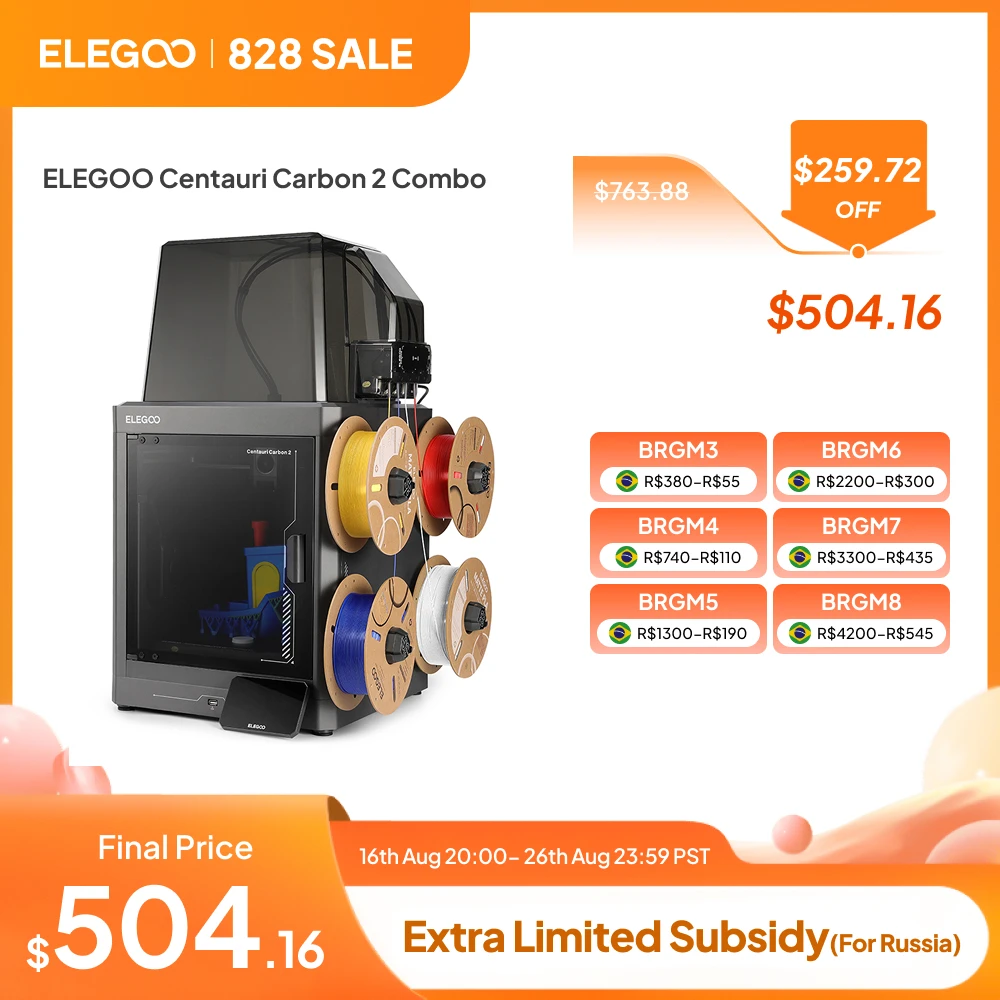 ELEGOO Centauri Carbon 2 Combo Multi Color 3D Printer, CoreXY 500mm/s High Speed Multicolor Printing, 256x256x256mm Build Volume