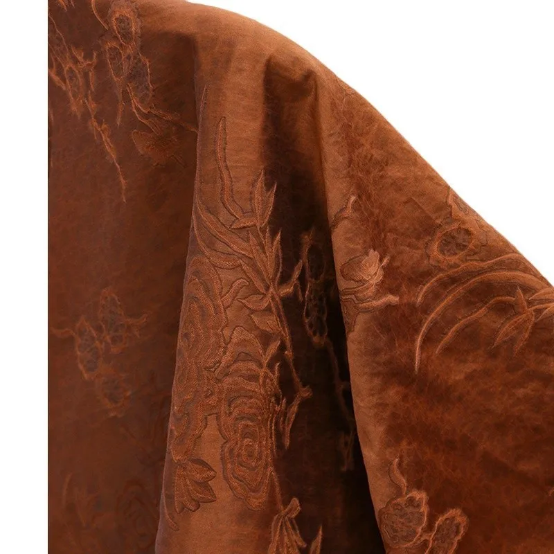 Caramel-colored plain satin crack silk jacquard fabric
