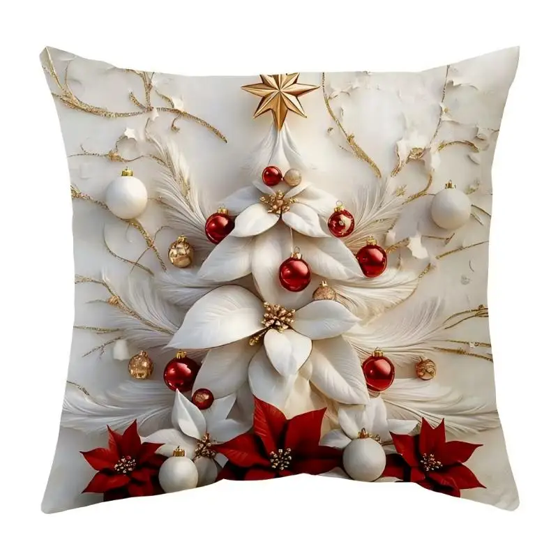 2D Christmas Pillow Cover Happy 2026 New Year Living Room Decorations Xmas Home Decor Christmas Characters Floral Pattern Pillow
