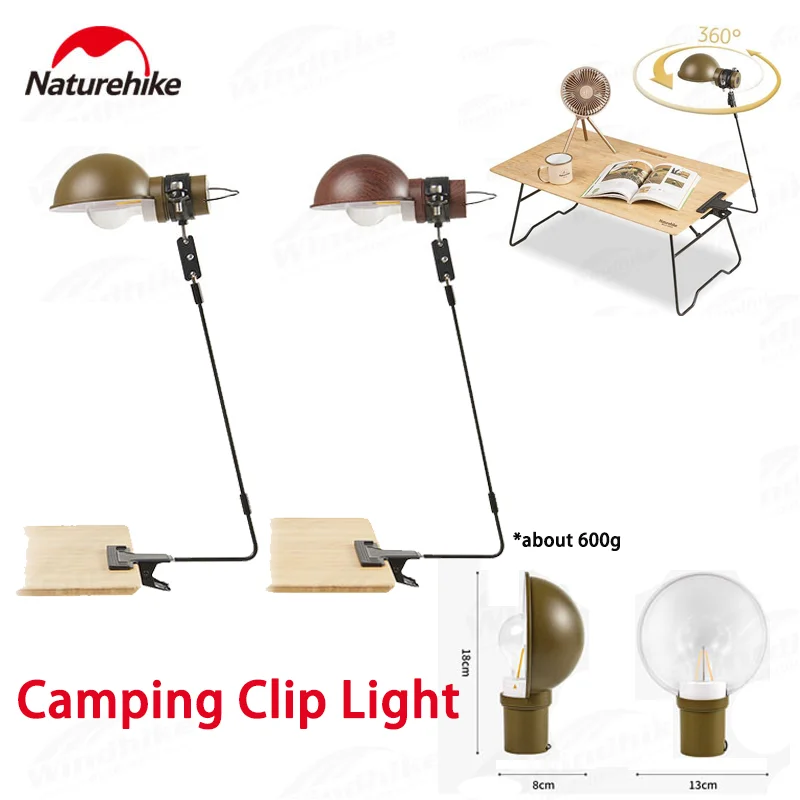 Naturehike Camping Lamp Ultralight 600g Portable Tent Hanging LED Lamp Clip Table Lamp 360° Rotation Lighting IPX4 Waterproof