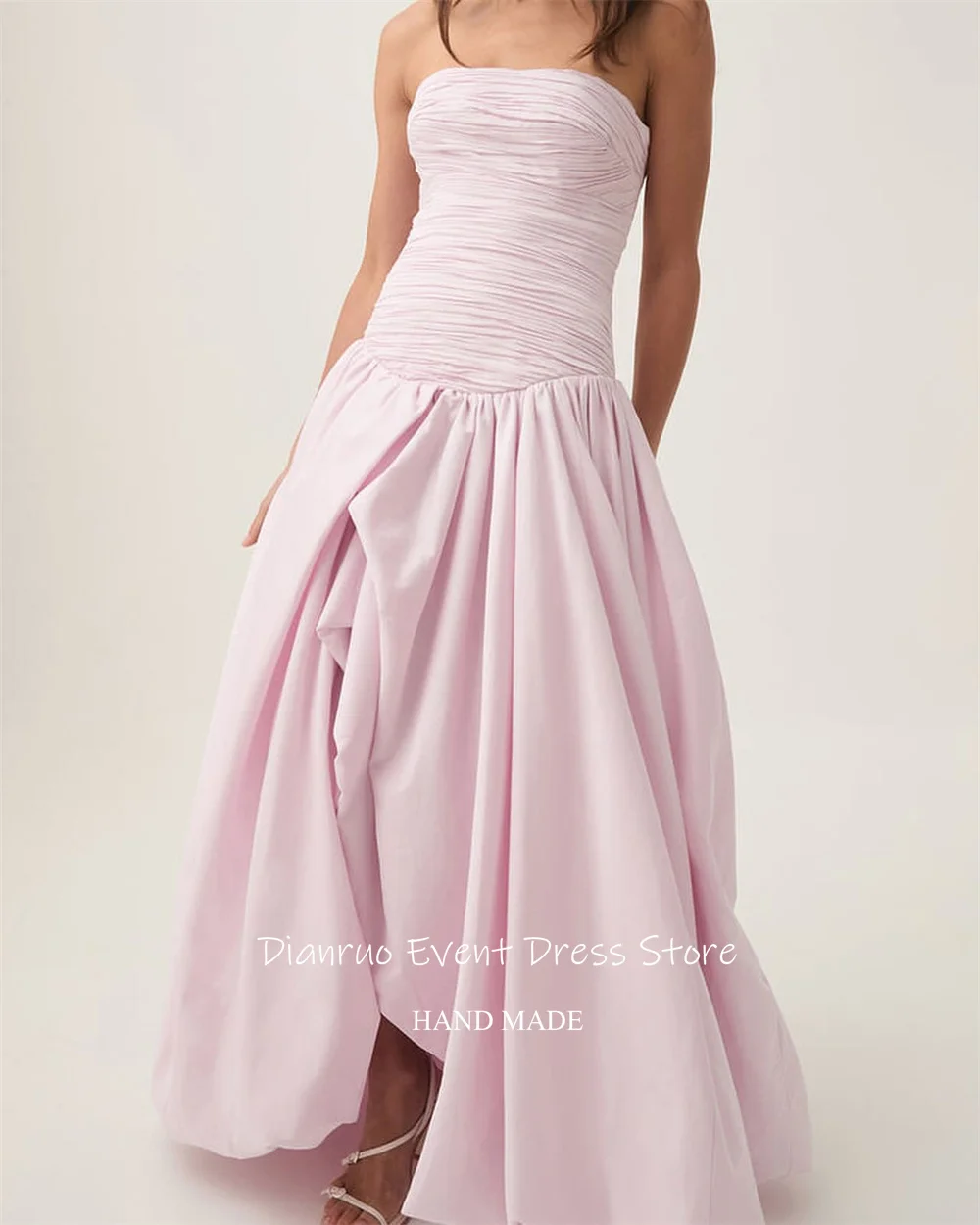 Dianruo rose clair froncé robes de soirée sans bretelles fente latérale longues robes de soirée élégantes Maxi robes de bal pour les femmes personnalisées