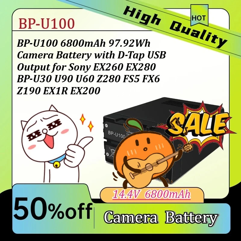 6800mAh 97.92Wh BP-U100  Camera Battery with D-Tap USB Output for Sony EX260 EX280 BP-U30 U90 U60 Z280 FS5 FX6 Z190 EX1R EX200
